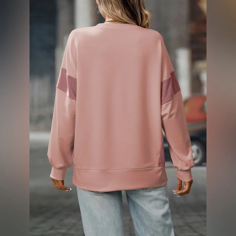 Slit Round Neck Long Sleeve Sweatshirt